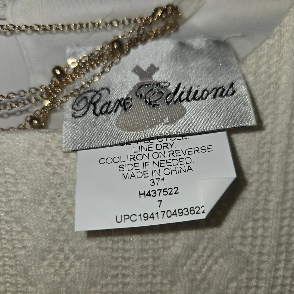 Rare Eitions Girls Knit Fit and Flare Dress with Necklace Size 7 Ivory NWT